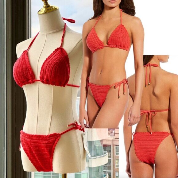 🆕 CHELSEA & VIOLET 🧿 NWT Solid Crochet Triangle Hipster Bikini Set - Sz S - Picture 1 of 15